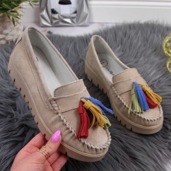 Leather loafers with fringes Filippo W PAW327A beige žemi kedai (98973)