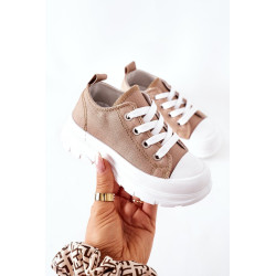 Vaikiški sportbačiai ant platformos smėlio spalvos Kelionės laikas