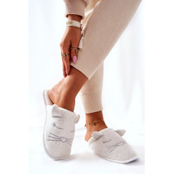 Blizgančios ausinės kačių šlepetės Baltos Kaisy