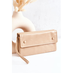 Didelė odinė piniginė su užtrauktuku smėlio spalvos Loreaine