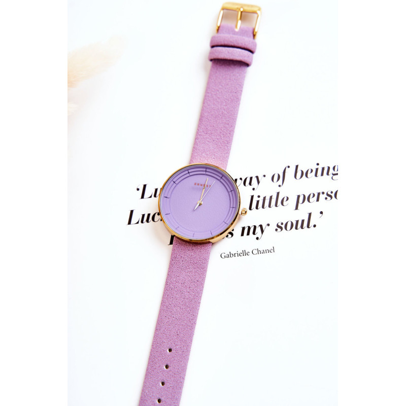 Moteriškas analoginis zomšinis laikrodis be nikelio Ernest Purple | Moteriški laikrodžiai | jai24.lt