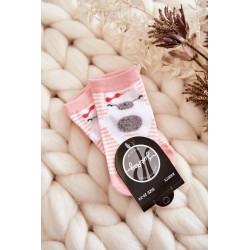 Vaikiškos dryžuotos kojinės su meškiuku Rožinė 198525