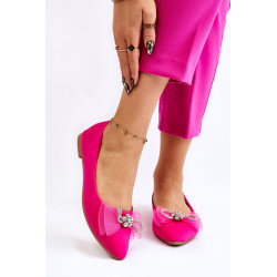 Moteriškos V formos iškirptės balerinos su dekoratyviniu lankeliu Tamsiai smėlio spalvos švytinčios 198536