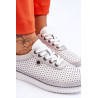 Madingi odiniai ažūriniai sportiniai batai baltai sidabro spalvos Cantare | Kedai | jai24.lt
