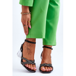 Odiniai sandalai ant skaidraus strypo, juodi Randy 198672