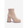 Zomšiniai batai su kulnais smėlio spalvos makeline | Auliniai batai moterims | jai24.lt