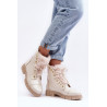 Odiniai moteriški batai su dirbtiniu kailiu Šviesiai smėlio spalvos Lewski 3296 | Auliniai batai moterims | jai24.lt