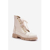 Odiniai moteriški batai su dirbtiniu kailiu Šviesiai smėlio spalvos Lewski 3296 | Auliniai batai moterims | jai24.lt