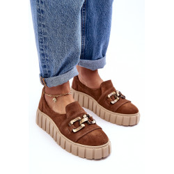 Moteriški zomšiniai batai ant platformos su dekoru Tamsiai smėlio spalvos Lewski 3398 198963