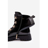 Moteriški dygsniuoti batai su dekoratyvinėmis sagomis D&A MR870-51 juodi | Auliniai batai moterims | jai24.lt