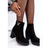 Moteriški zomšiniai batai ant kulno su puošmena juodi stiprūs | Auliniai batai moterims | jai24.lt