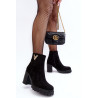 Moteriški zomšiniai batai ant kulno su puošmena juodi stiprūs | Auliniai batai moterims | jai24.lt