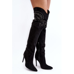 Moteriški batai iki kelių iki aukštų kulnų juodi „Vessy“. 199013