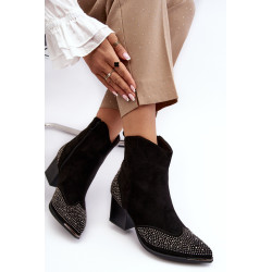 Moteriški papuošti kaubojiški batai ant kulno juodi Eleduana 199017
