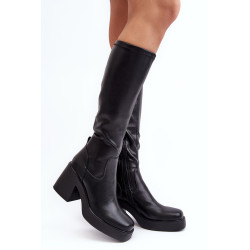 Moteriški batai virš kelių ant stambaus kulno D&A SN622-10A juodi 199049