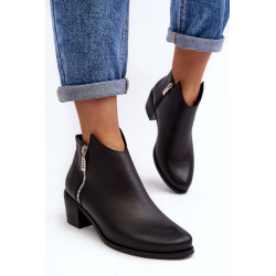 Juodi odiniai moteriški kulkšnies batai su žemu kotu ir užtrauktukais Annaja 199054