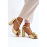 Odiniai sandalai su kulnu ir dekoracija Laura Messi 2758 Beige | Sandalai moterims | jai24.lt