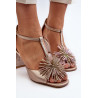 Odiniai sandalai su kulnu ir dekoracija Laura Messi 2758 Beige | Sandalai moterims | jai24.lt