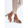 Odiniai sandalai su kulnu ir dekoracija Laura Messi 2758 Beige | Sandalai moterims | jai24.lt