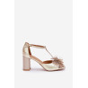 Odiniai sandalai su kulnu ir dekoracija Laura Messi 2758 Beige | Sandalai moterims | jai24.lt