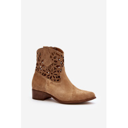 Zazoo 3404 Iškirpti kaubojiški batai žemakulniai zomšiniai šviesiai smėlio spalvos 199320