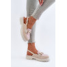 Moteriški sandalai plokščiakulniais su smėlio spalvos ornamentu D&A MR38-656 | Sandalai moterims | jai24.lt