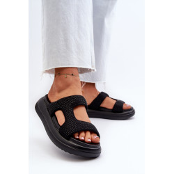 Juodos platformos moteriškos puoštos šlepetės Jestella 199452