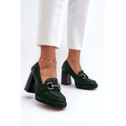 Odiniai pompos ant storo kulno Laura Messi 2706 tamsiai žalia 199471