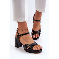 Moteriški aukštakulniai stambūs sandalai su ekologiška oda, juoda jatine 199495