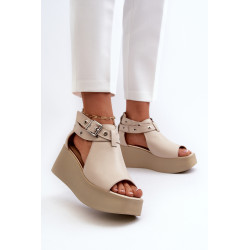 Zazoo 1732 odiniai pleištiniai sandalai smėlio spalvos 199554