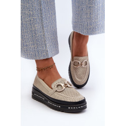Moteriški odiniai blizgūs mokasinai su puošmena S.Barski LR750 Gold 199560