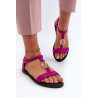 Moteriškos plokščios basutės su auksiniu papuošimu Vinceza 17321 fuksija | Sandalai moterims | jai24.lt
