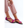 Moteriškos plokščios basutės su auksiniu papuošimu Vinceza 17321 fuksija | Sandalai moterims | jai24.lt