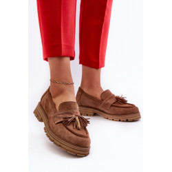 Zazoo 3469 zomšiniai moteriški mokasinai su krašteliais, rudi 199584