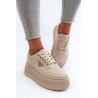 Moteriški sportbačiai, pagaminti iš dirbtinės odos ant Chunky Platform šviesiai smėlio spalvos Chrisstin | Kedai | jai24.lt