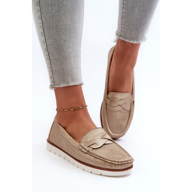 Moteriški batai, pagaminti iš ekologinės odos auksinės spalvos Nestalia | Mokasinai moterims | jai24.lt