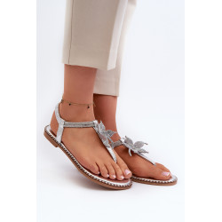 Moteriškos plokščios basutės su dekoratyvinėmis gėlėmis sidabro spalvos „Edoni“. 199636