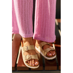 Moteriškos platforminės basutės su sagtimis Eco Suede Pink Ursila 199657