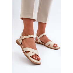 Plokšti moteriški sandalai, pagaminti iš ekologiškos odos S.Barski KV27-003 Beige 199704
