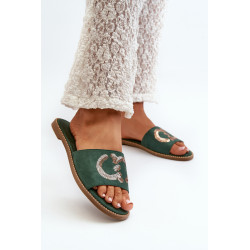 Moteriškos plokščios šlepetės su blizgučiais S.Barski KV27-052 žalia 199710