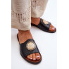 „Zazoo 2938“ odinės plokščios basutės su ornamentu juodos spalvos | Šlepetės | jai24.lt