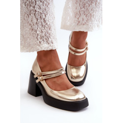 Dirbtinės odos siurbliai ant Chunky Heel Gold Halmina 199788