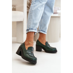 Zazoo 20168 Elegantiški moteriški aukštakulniai natūralios odos tamsiai žalia 199845