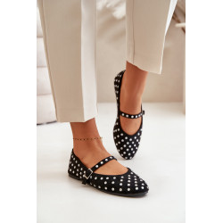 Dekoruotos balerinos su dirželiu Eco Suede Black Tirilissa 199886