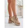 Zomšiniai kulkšnies batai su auksine puošyba smėlio spalvos Zazoo 2952 | Auliniai batai moterims | jai24.lt