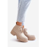 Zomšiniai kulkšnies batai su auksine puošyba smėlio spalvos Zazoo 2952 | Auliniai batai moterims | jai24.lt