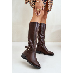 Moteriški izoliuoti aukštakulniai batai su auksine sagtimi juodos spalvos Arsisna 199903