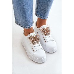 Moteriški sportbačiai su platforma su drugeliu baltai aukso spalvos Naritevia 199906