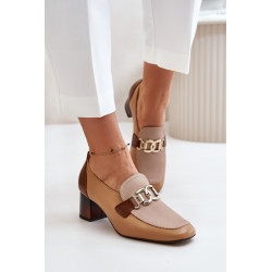 Odiniai aukštakulniai ant blokinio kulno su aukso puošmena Laura Messi 2861 Burgundy 199918