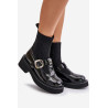 Lakuoti batai su kojinėmis ir sagtimi, juodi MR880-076 | Auliniai batai moterims | jai24.lt